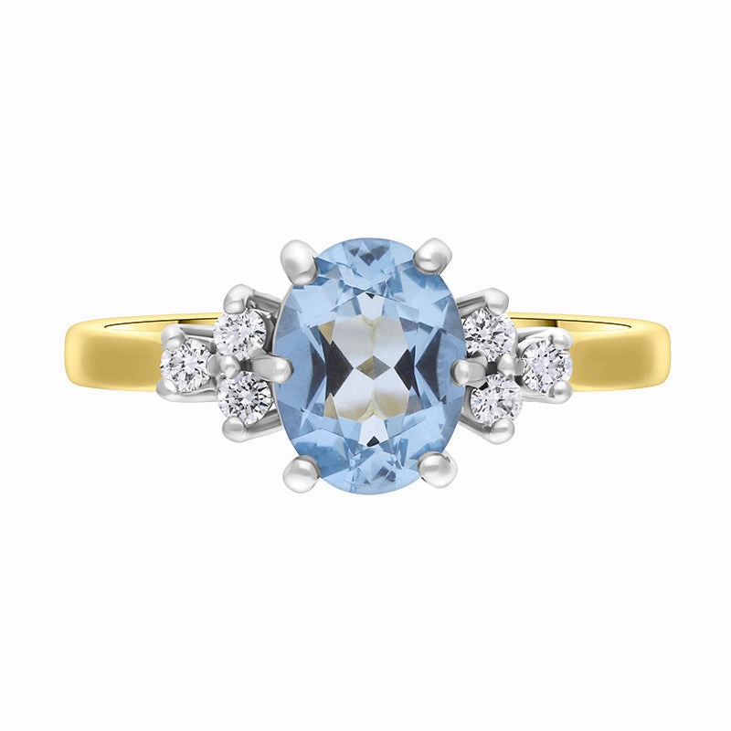 18ct Yellow Gold Aquamarine Diamond Cluster Oval Cut Ring