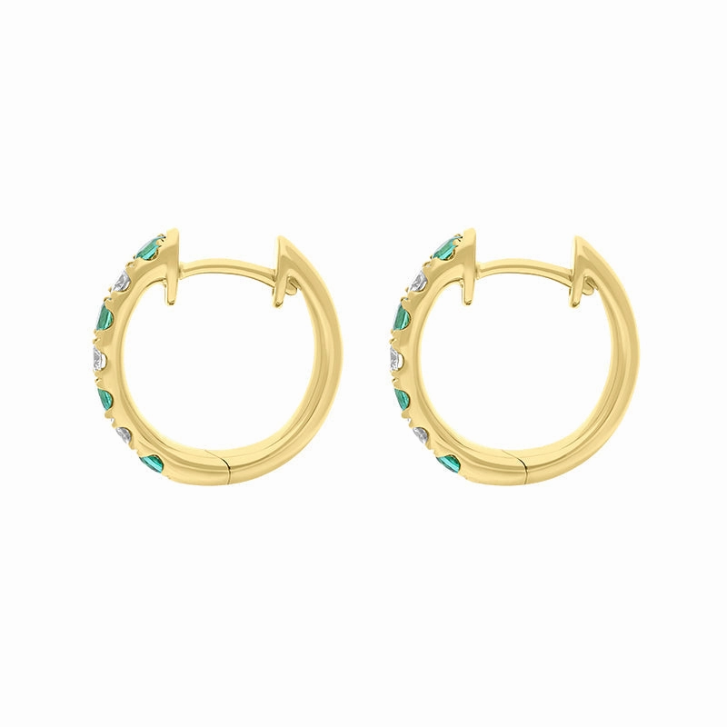 18ct Yellow Gold Emerald Diamond 13.5mm Hoop Earrings