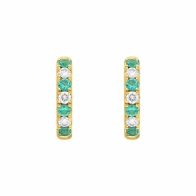 18ct Yellow Gold Emerald Diamond 13.5mm Hoop Earrings