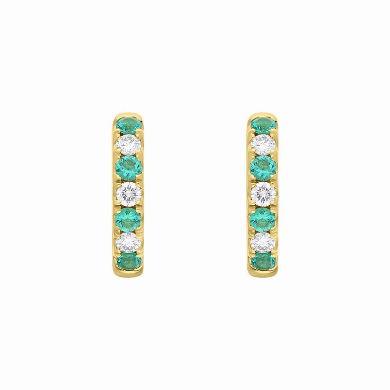 18ct Yellow Gold Emerald Diamond 13.5mm Hoop Earrings