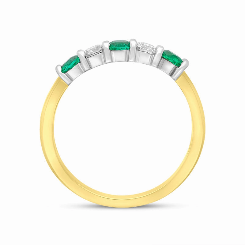 18ct Yellow Gold Emerald Diamond Bar Set Half Eternity Ring