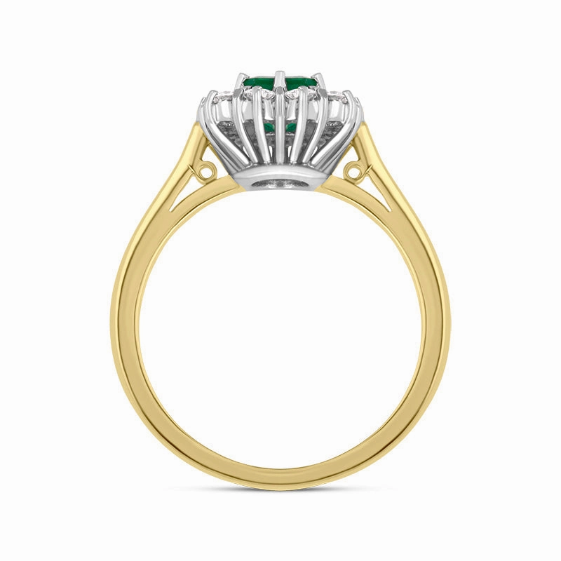 18ct Yellow Gold Emerald Diamond Emerald Cut Cluster Ring