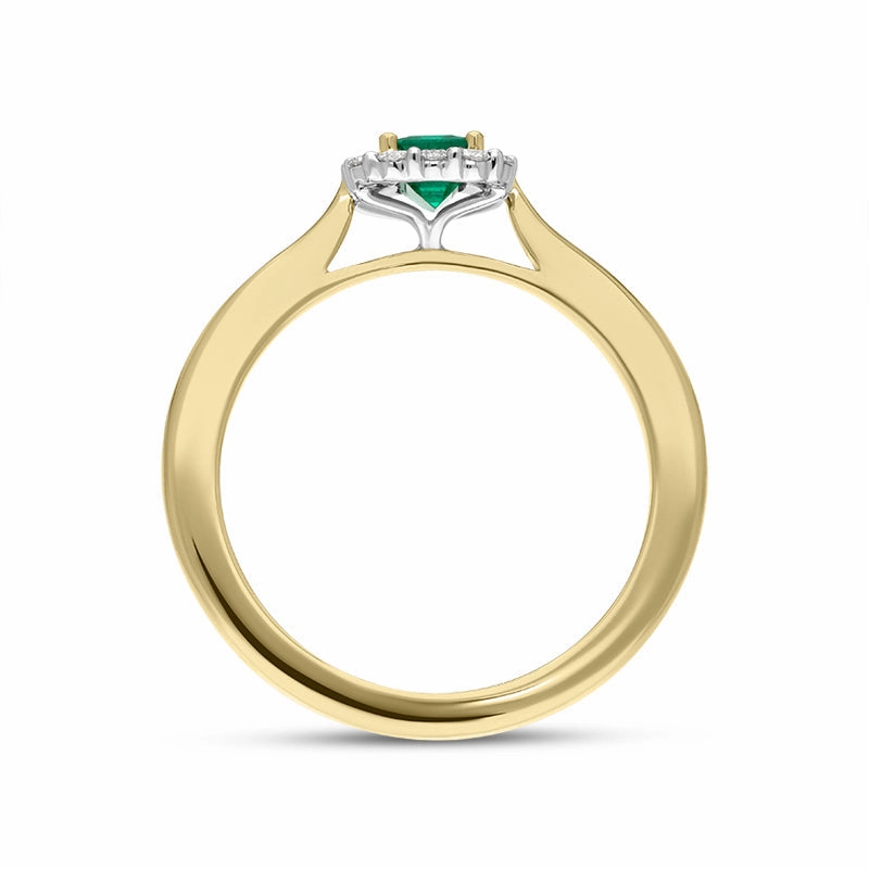 18ct Yellow Gold Emerald Diamond Emerald Cut Cluster Ring