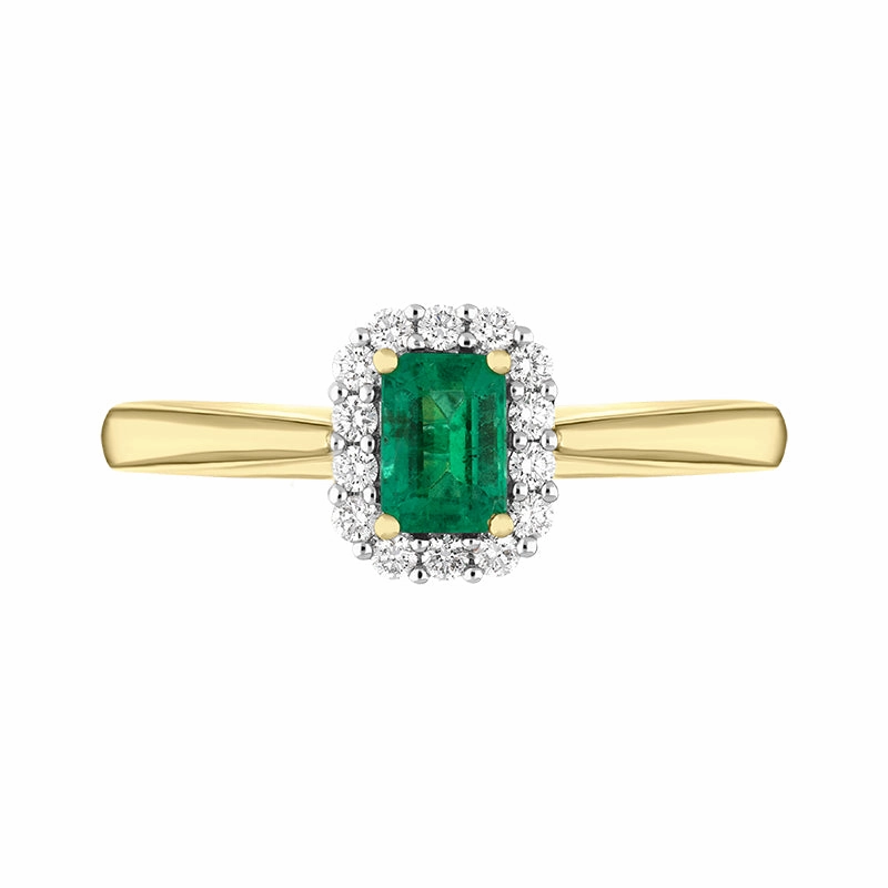 18ct Yellow Gold Emerald Diamond Emerald Cut Cluster Ring