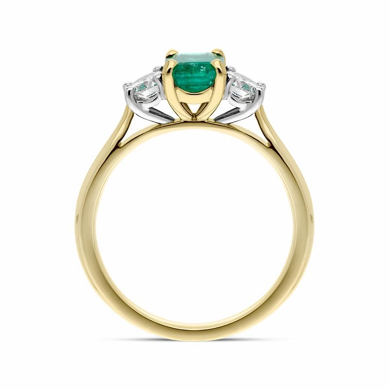 18ct Yellow Gold Emerald Diamond Emerald Cut Three Stone Ring