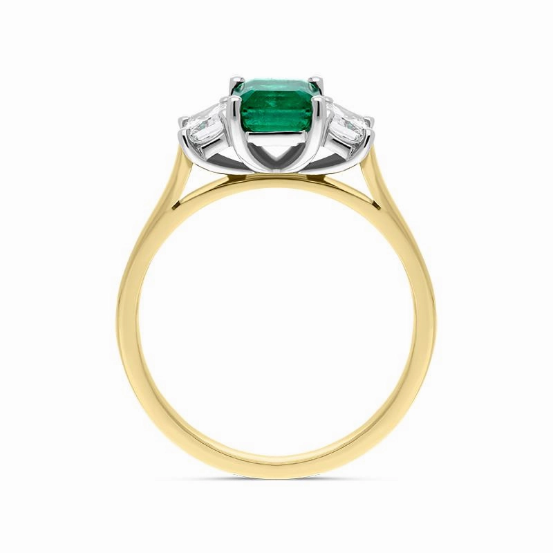 18ct Yellow Gold Emerald Diamond Emerald Cut Three Stone Ring