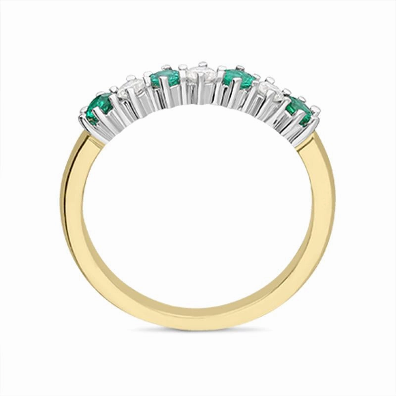 18ct Yellow Gold Emerald Diamond Half Eternity Ring