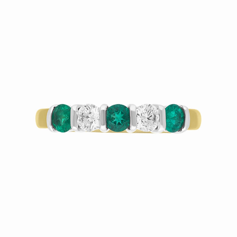 18ct Yellow Gold Emerald Diamond Half Eternity Ring