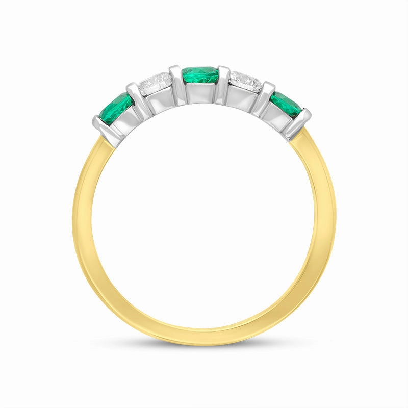 18ct Yellow Gold Emerald Diamond Half Eternity Ring