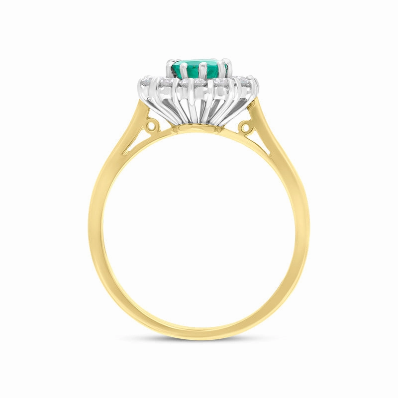 18ct Yellow Gold Emerald Diamond Oval Cut Cluster Ring