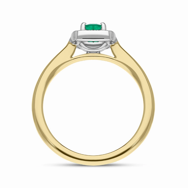 18ct Yellow Gold Emerald Diamond Pave Vintage Style Cushion Cluster Ring