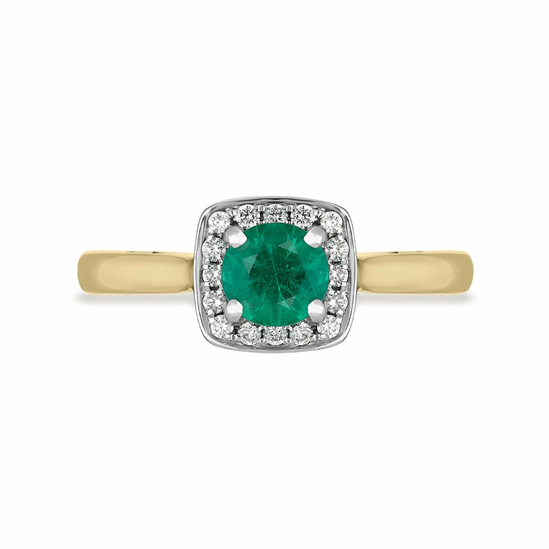 18ct Yellow Gold Emerald Diamond Pave Vintage Style Cushion Cluster Ring