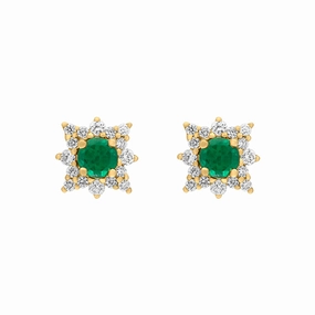 18ct Yellow Gold Emerald Diamond Star Cluster Stud Earrings