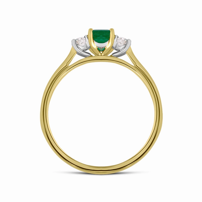 18ct Yellow Gold Emerald Diamond Three Stone Ring