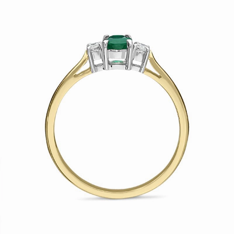 18ct Yellow Gold Emerald Diamond Three Stone Ring