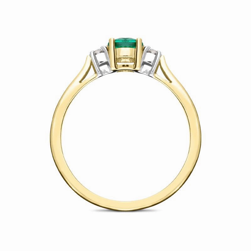 18ct Yellow Gold Emerald Diamond Trilogy Ring