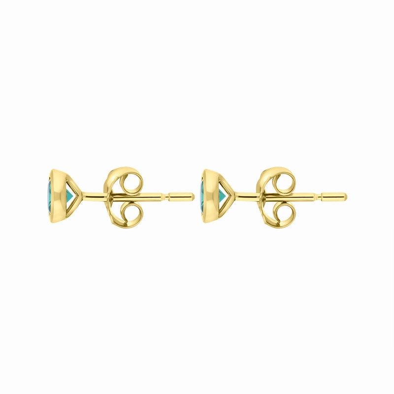 18ct Yellow Gold Emerald Round Solitaire Stud Earrings