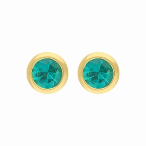 18ct Yellow Gold Emerald Round Solitaire Stud Earrings