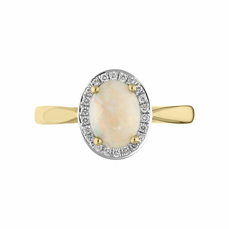 18ct Yellow Gold Opal Diamond Oval Cluster Ring