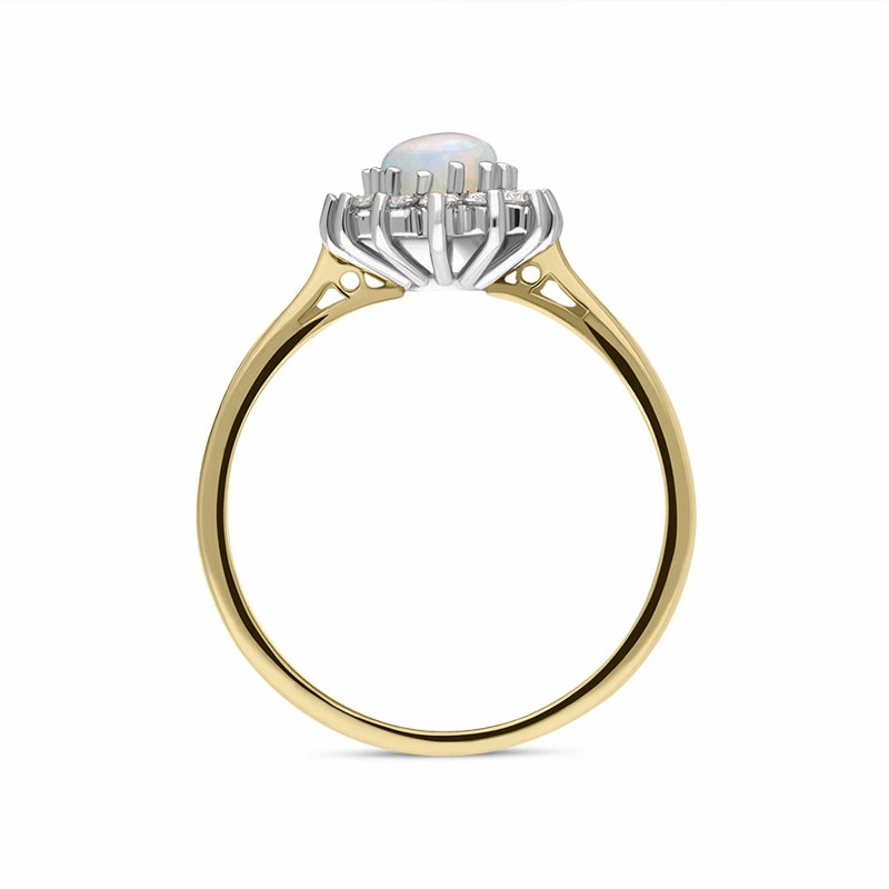 18ct Yellow Gold Opal Diamond Oval Cluster Ring