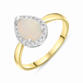 18ct Yellow Gold Opal Diamond Pear Cut Cluster Ring
