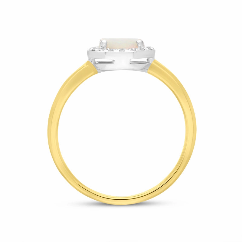 18ct Yellow Gold Opal Diamond Round Halo Ring