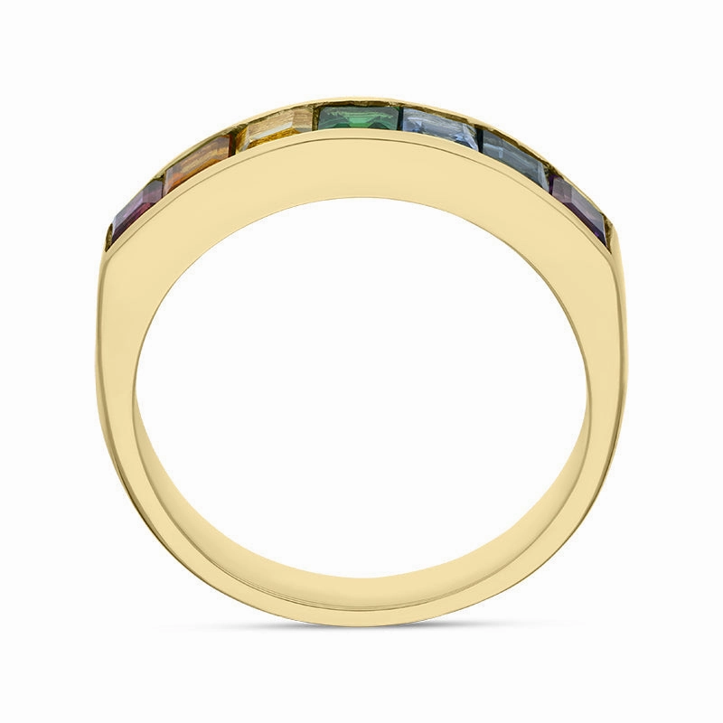 18ct Yellow Gold Rainbow Sapphire Princess Cut Half Eternity Ring