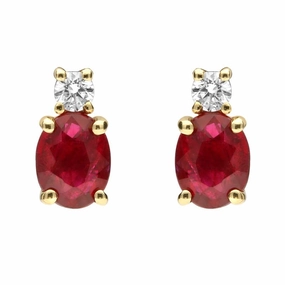 18ct Yellow Gold Ruby and Diamond Drop Stud Earrings