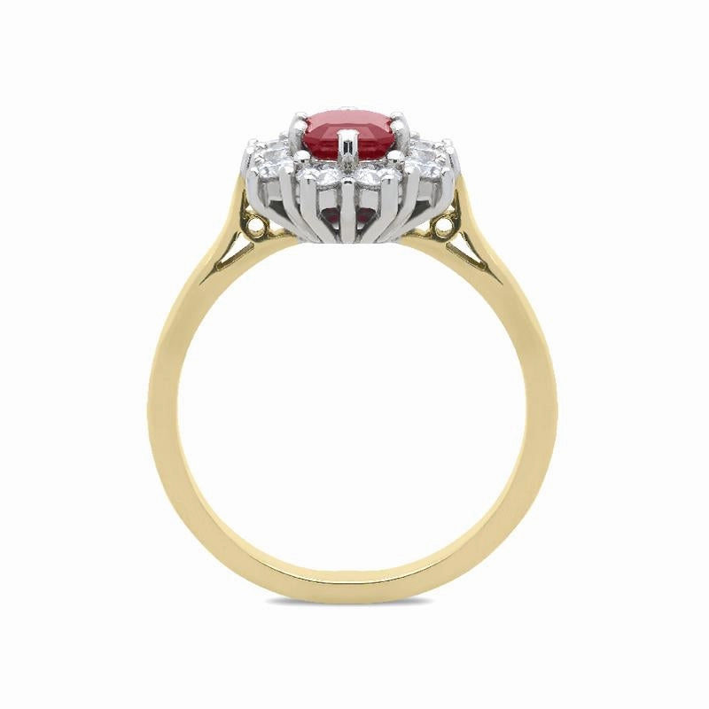 18ct Yellow Gold Ruby and Diamond Emerald Cut Cluster Ring