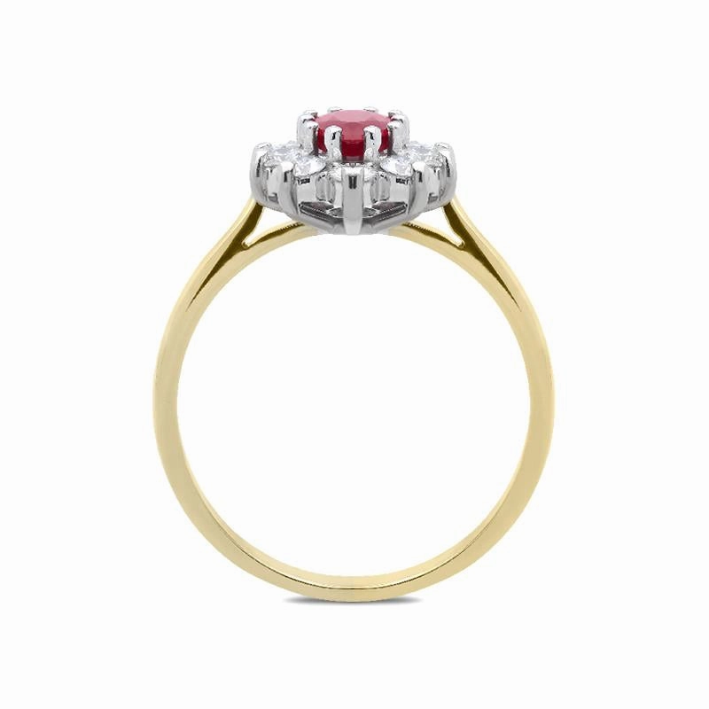 18ct Yellow Gold Ruby and Diamond Oval Cluster Ring