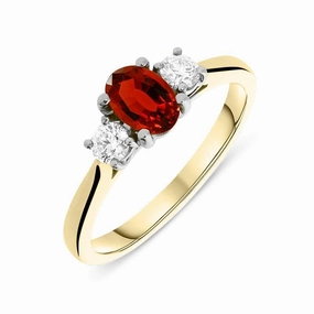 18ct Yellow Gold Ruby and Diamond Trilogy Ring