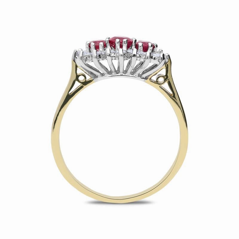 18ct Yellow Gold Ruby and Diamond Vintage Cluster Ring