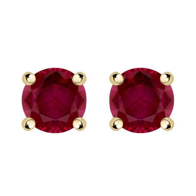 18ct Yellow Gold Ruby Claw Set Solitaire Stud Earrings