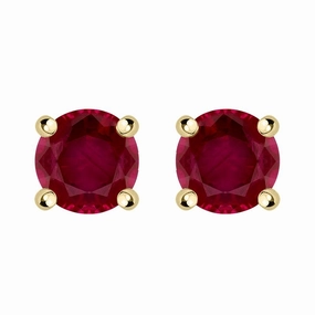 18ct Yellow Gold Ruby Claw Set Solitaire Stud Earrings