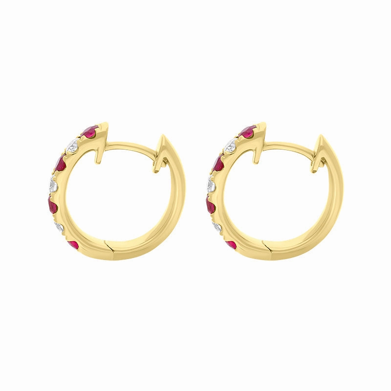 18ct Yellow Gold Ruby Diamond 13.5mm Hoop Earrings