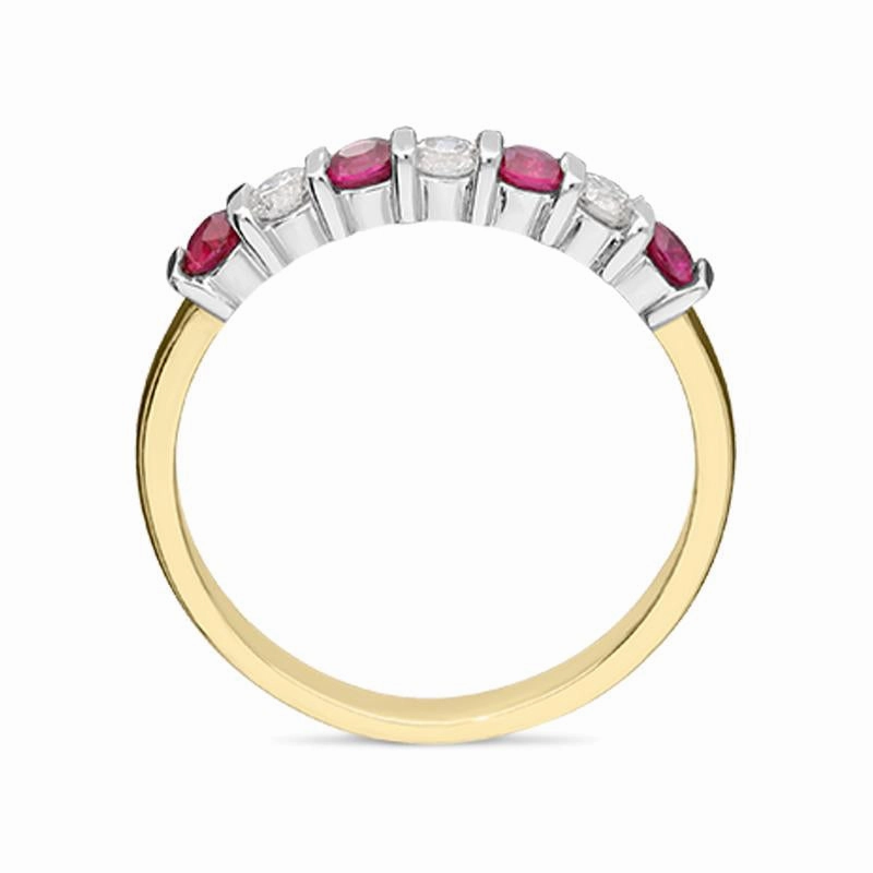 18ct Yellow Gold Ruby Diamond Bar Set Half Eternity Ring
