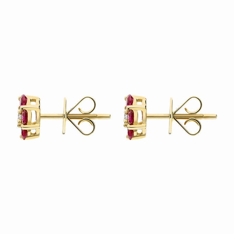 18ct Yellow Gold Ruby Diamond Cluster Earrings