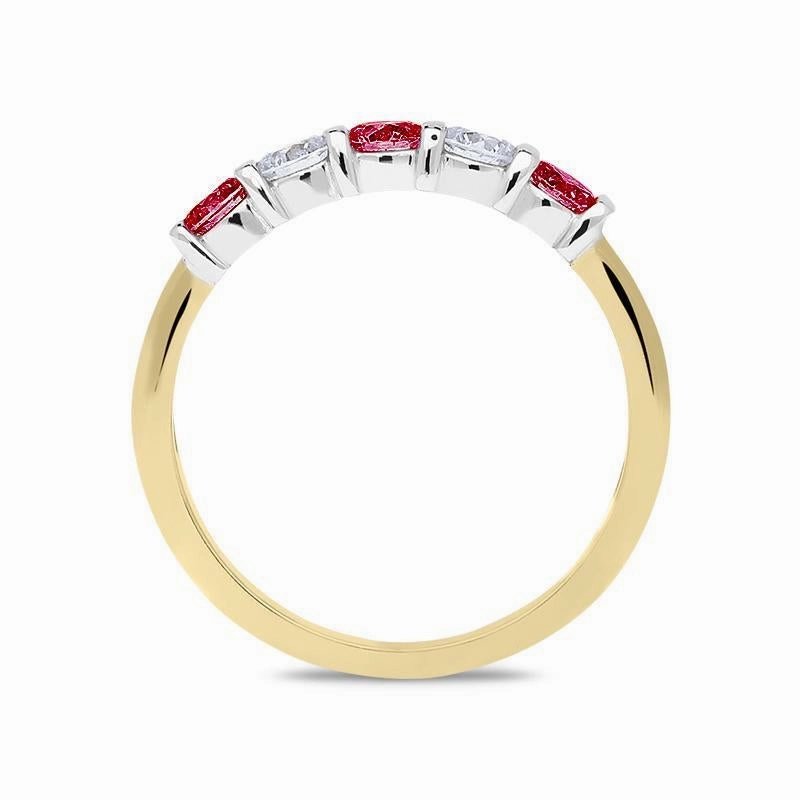 18ct Yellow Gold Ruby Diamond Five Stone Bar Set Ring