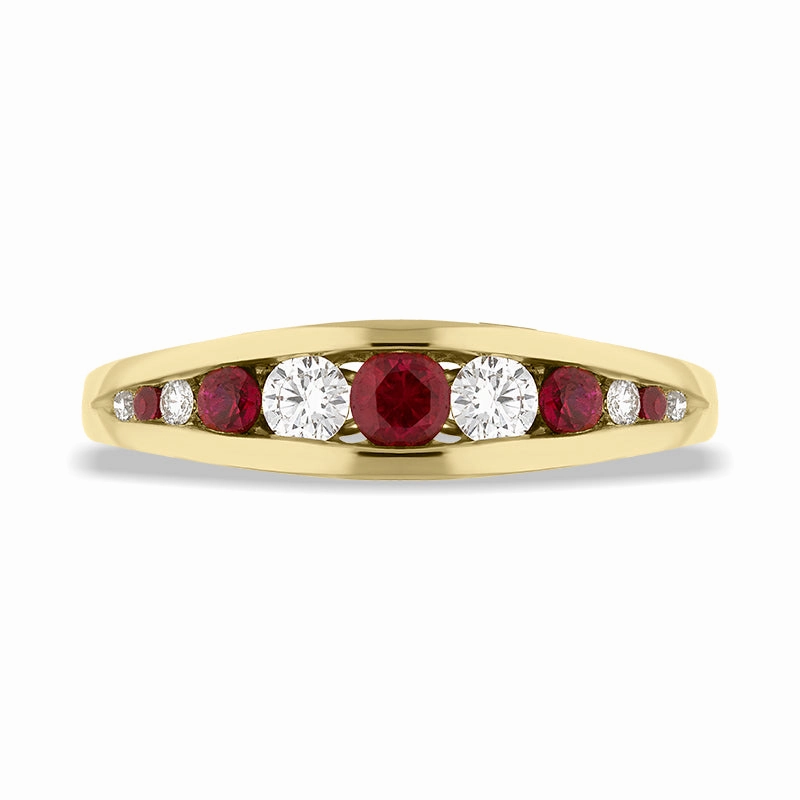 18ct Yellow Gold Ruby Diamond Graduating Half Eternity Ring