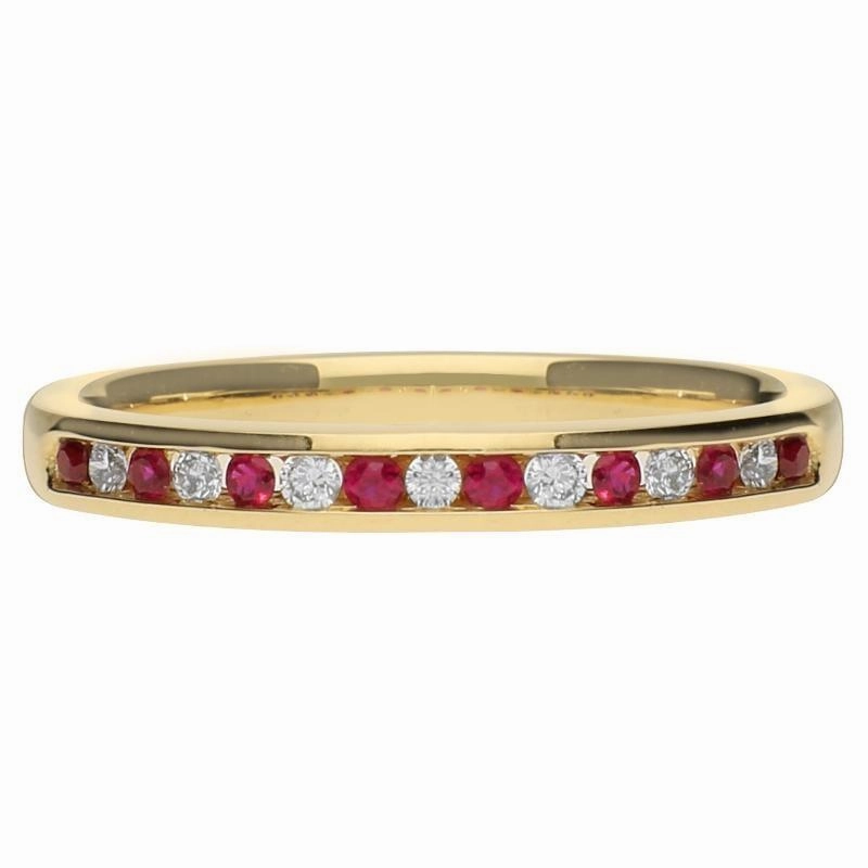 18ct Yellow Gold Ruby Diamond Half Eternity Ring