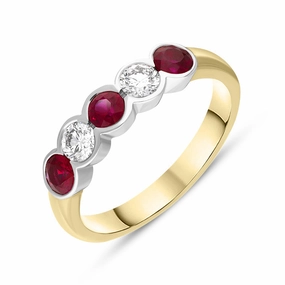 18ct Yellow Gold Ruby Diamond Half Eternity Ring