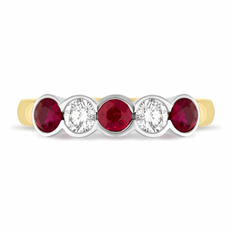 18ct Yellow Gold Ruby Diamond Half Eternity Ring