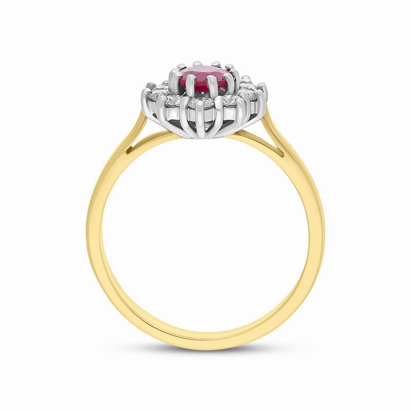 18ct Yellow Gold Ruby Diamond Oval Cut Cluster Ring