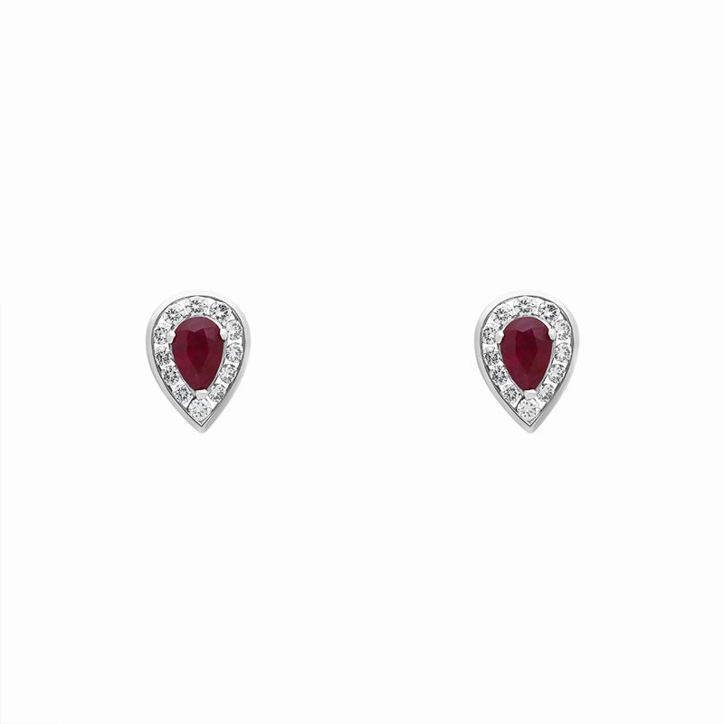 18ct Yellow Gold Ruby Diamond Pear Stud Earrings