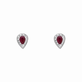 18ct Yellow Gold Ruby Diamond Pear Stud Earrings