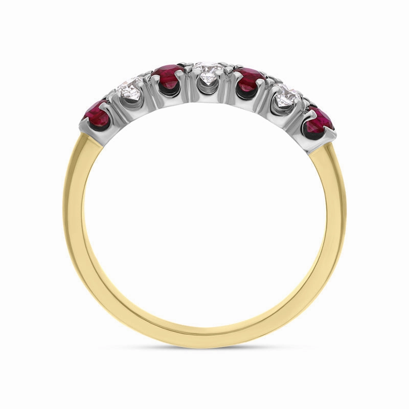 18ct Yellow Gold Ruby Diamond Seven Stone Half Eternity Ring