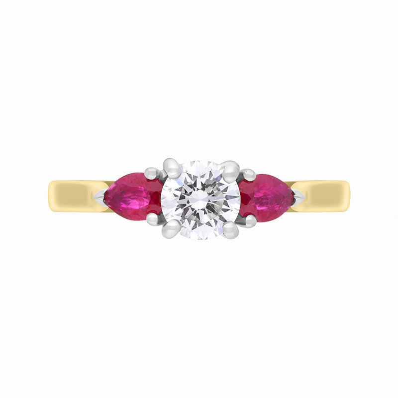 18ct Yellow Gold Ruby Diamond Three Stone Ring