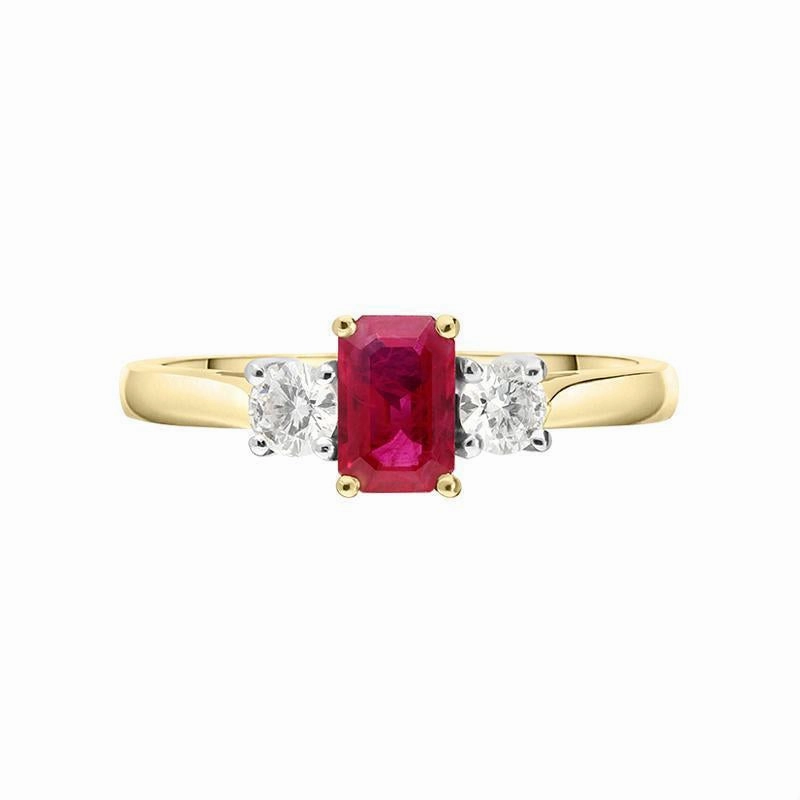 18ct Yellow Gold Ruby Diamond Trilogy Ring