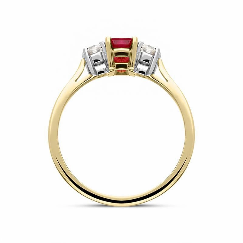 18ct Yellow Gold Ruby Diamond Trilogy Ring
