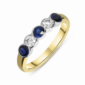 18ct Yellow Gold Sapphire Diamond Bezel Set Half Eternity Ring
